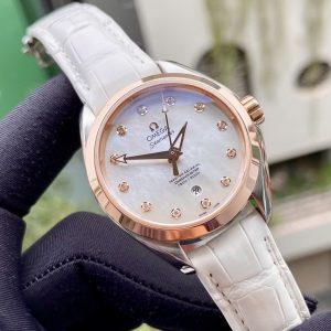 OMEGA Nữ_ Aqua Terra Master 8520 MOP (Khảm trai) Diamonds Rose Gold 18k, Niềng Vàng hồng đúc 18k, Size 34mm, Like new fullbox date cao