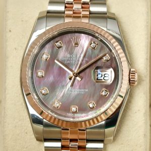 Rolex Datejust 116231 MOP Tím Diamonds, Demi Vàng hồng đúc 18k, Seri Random, Size 36mm, Like new fullbox date 2014