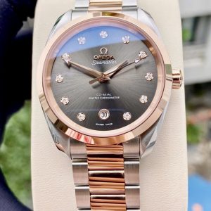 OMEGA Aqua Terra 8800 Grey Diamonds, Ref: 220.20.38.20.56.001, Demi Vàng hồng đúc 18k, Size 38mm, Like new fullbox