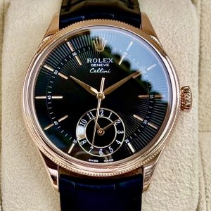 Rolex Cellini 50525 Dual Time Day Night Black, Vàng hồng đúc 18k nguyên khối, Size 39mm, Like new fullbox