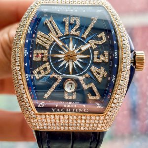 Franck Muller Yatching Blue V41 Custom Diamonds, Vàng đúc 18k nguyên khối, Size ~ 41 tròn, Like new fullbox