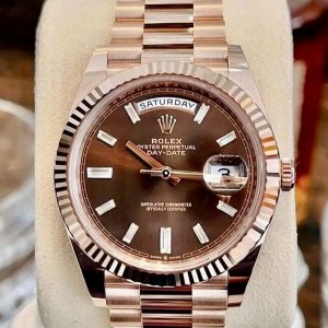 Rolex Daydate 228235 Chocolate Diamonds Baguette, Vàng hồng đúc 18k nguyên khối, Size 40mm, Like new fullbox