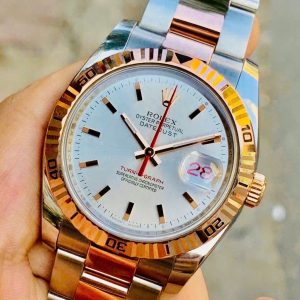 Rolex Datejust Turn-O-Graph 116261 Index Men trắng Sứ (Lịch đỏ Tài Lộc), Niềng Xoay, Demi Vàng hồng đúc 18k, Khoá hộp, Size 36mm, Lướt đẹp fullbox