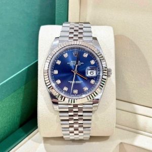 Rolex Datejust 126334 Xanh Blue Diamonds, Niềng Vàng trắng khía đúc, Mark 2, Size 41mm, Like new fullbox