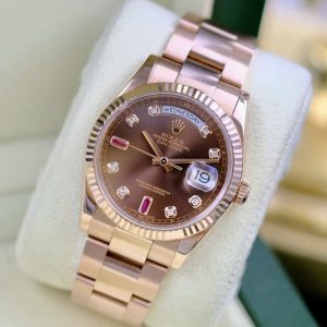 Rolex Day date 118235 Chocolate Ruby đỏ 6-9, Vàng hồng đúc 18k nguyên khối, Size 36mm, Like new fullbox 2014