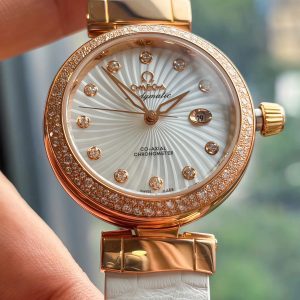OMEGA Nữ_ De Ville 8521 Ladymatic Diamonds Original, Ref: 425.68.34.20.55.001, Vàng hồng đúc 18k nguyên khối, Niềng Kim Cương thiên nhiên zin hãng, Size 34mm, Like new fullbox