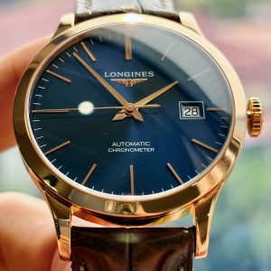 Longines Record Blue Index, L2.820.8.92.2, Vàng hồng đúc 18k nguyên khối, Size 38.5mm, Máy đời mới L888 (trữ cót 65h), Like new fullbox date cao