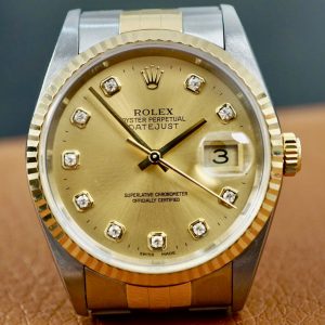 Rolex Datejust 16233 Champagne Big Diamonds, Demi Vàng đúc 18k, Size 36mm, Qua sd còn cứng đẹp