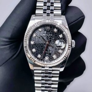 Rolex Datejust 116234 Vi Tính Đen Diamonds, Niềng Khía Vàng trắng đúc 18k, Size 36mm, Like new fullbox Date cao 12/2016