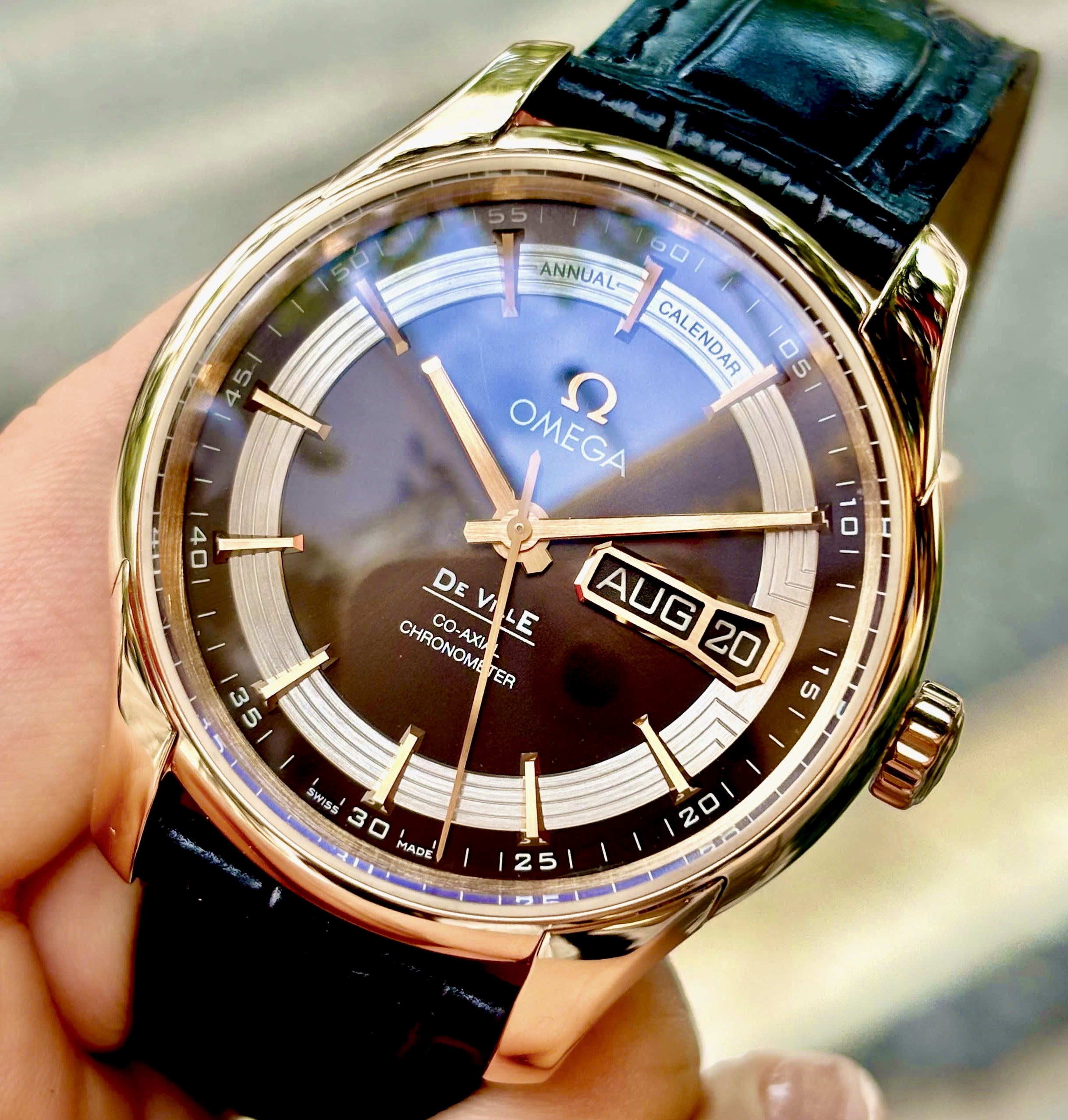 OMEGA Deville Hour Vision Annual Calendar 8611 Chocolate, Ref: 431.63.41.22.13.001, Vàng hồng đúc 18k nguyên khối, Size 41mm, Like new fullbox