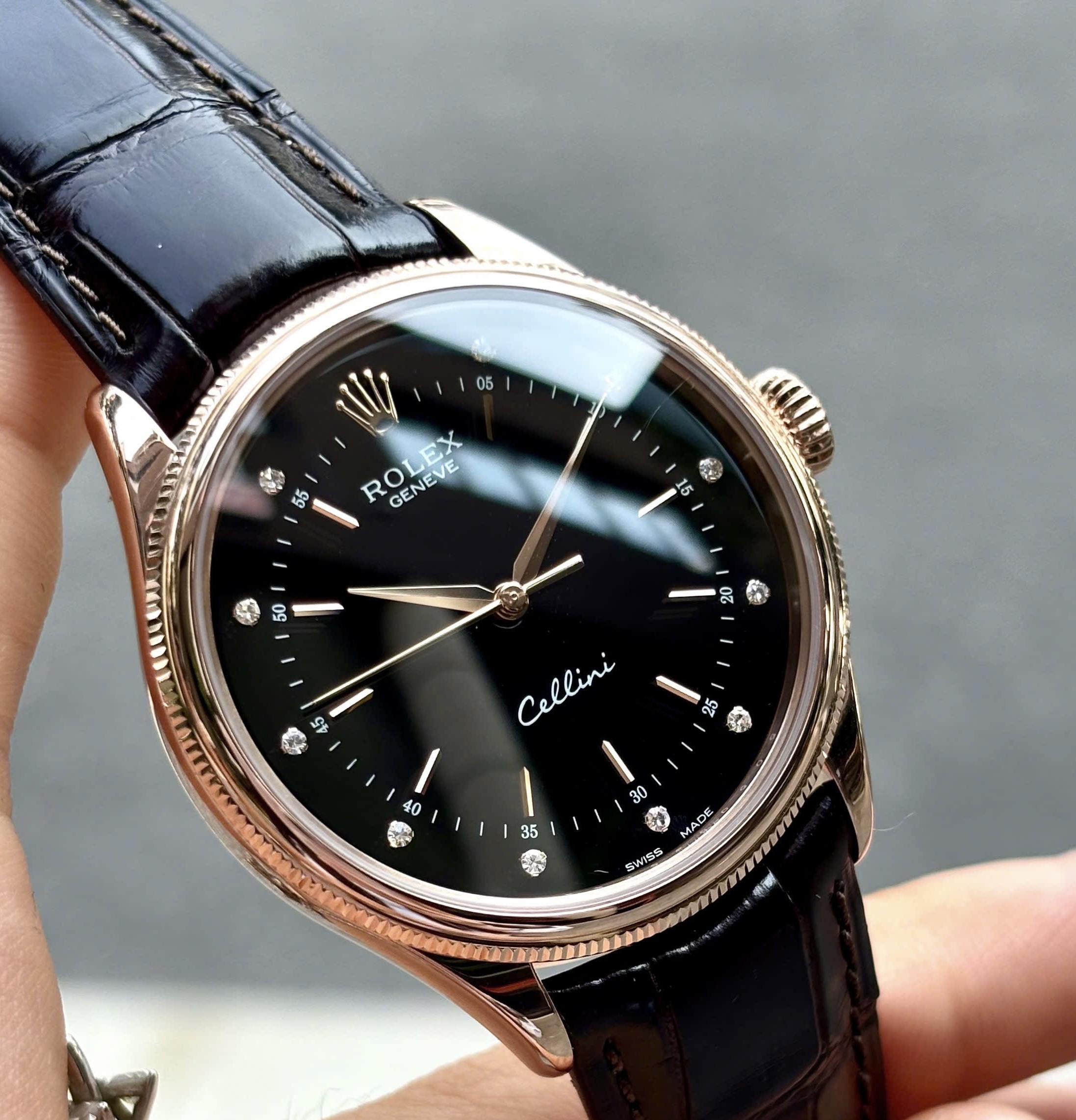 Rolex Cellini Time 50505-0026 Diamonds Black, Vàng hồng đúc 18k nguyên khối, Size 39mm, Lướt đẹp Only Watch
