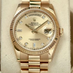 Rolex Day Date 118238 Champagne Diamonds, Vàng đúc 18k nguyên khối, Size 36mm, Like new fullbox