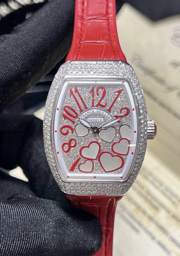 Franck Muller V32 Nữ_ MOP Heart Full Diamonds Custom, ~ Size 32mm, Brand New Fullset