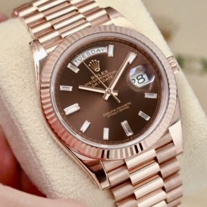 Rolex Day Date 228235_Chocolate Diamonds Baguete, Vàng hồng đúc 18k nguyên khối, Size 40mm, Like new fullbox date 2022