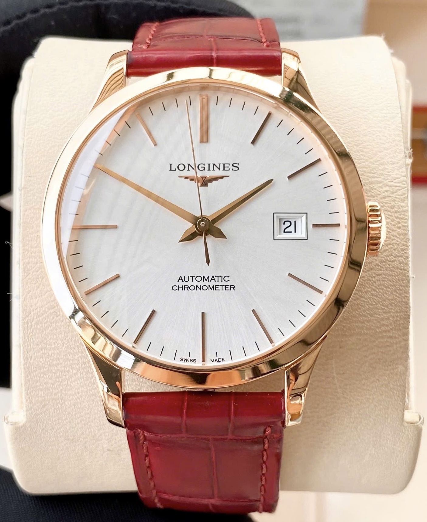 Longines Record Collection, L2.820.8.72.2, Vàng hồng đúc 18k nguyên khối, Size 38.5mm, Like new fullbox