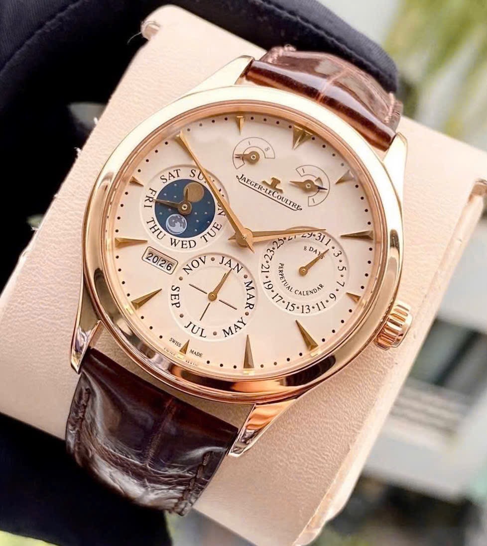 Jaeger LeCoultre Master Annual Calendar Moonphase Q1612420 Hand Winding 8 day, Vàng hồng đúc 18k nguyên khối, Size 40mm, Like new fullbox