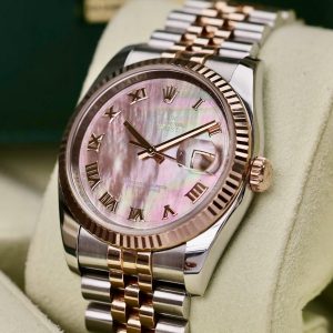 Rolex Datejust 116231 MOP Tím (khảm trai) Diamonds Roman, Demi Vàng hồng đúc 18k, Size 36mm, Like new