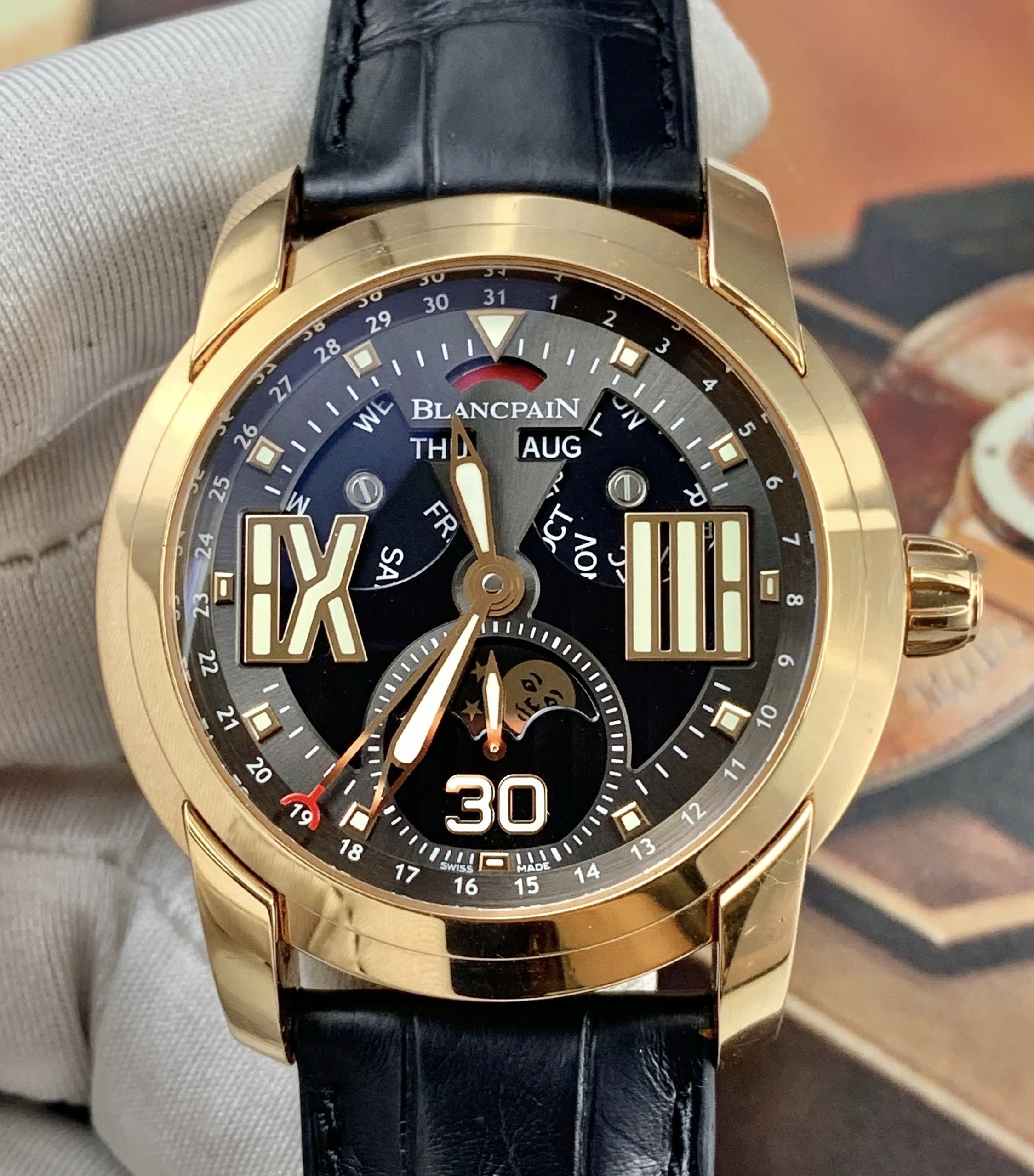 Blancpain I-Evolution Moonphase Automatic 8 day, Vàng hồng đúc 18k nguyên khối, khoá đôi, Size 43.5mm, Like new full sổ th