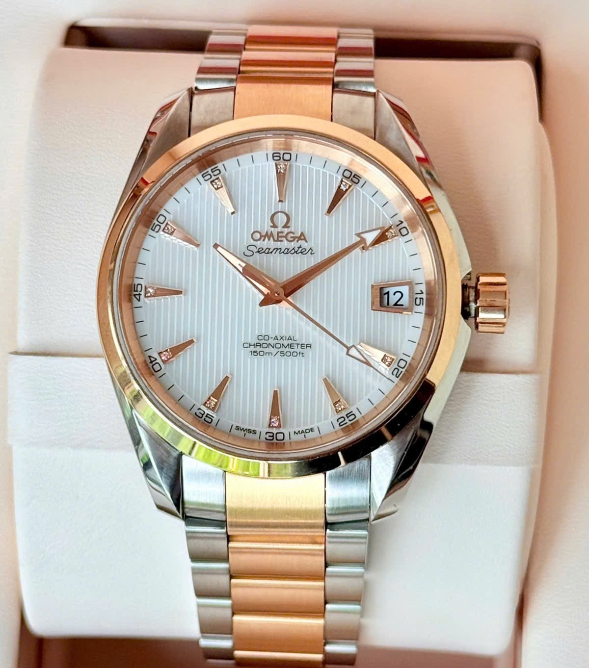 OMEGA Aqua Terra 8500 MOP (khảm trai) Diamonds Index, Ref: 231.20.39.21.55.001, Demi Vàng hồng 18k, Size 39mm, Like new fullbox