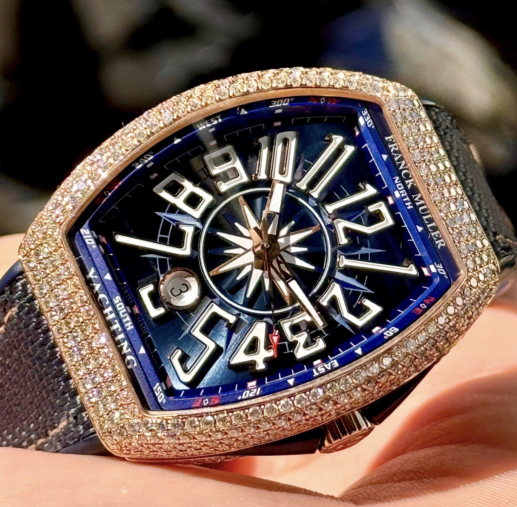 Franck Muller Vanguard V41 YACHTING FULL Diamonds, Vàng hồng đúc 18k nguyên khối, Size ~ 41mm tròn, Like new fullbox