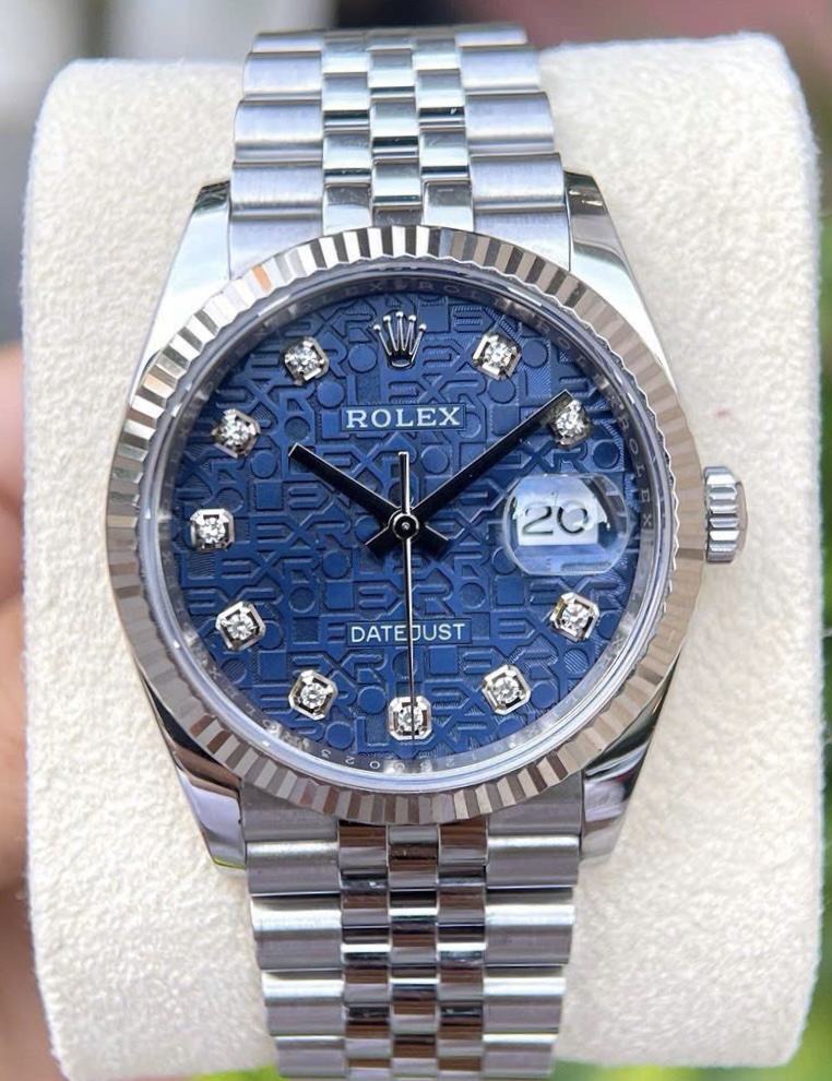 Rolex Datejust 126234 Vi tính Xanh + Tia xanh Blue Diamonds, Niềng vàng trắng đúc 18k,  Size 36mm, Like new fullbox date 2020
