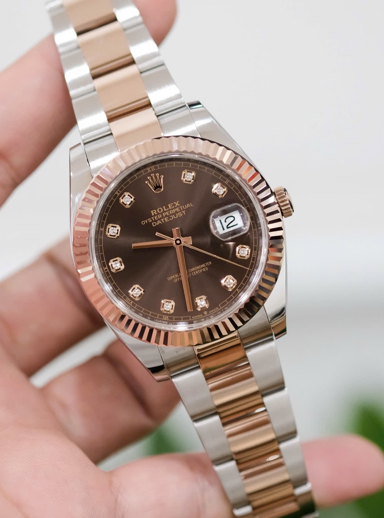 Rolex Datejust 126331 Chocolate Diamonds, Mark 2, Demi Vàng hồng đúc 18k, Size 41mm, Like new fullbox