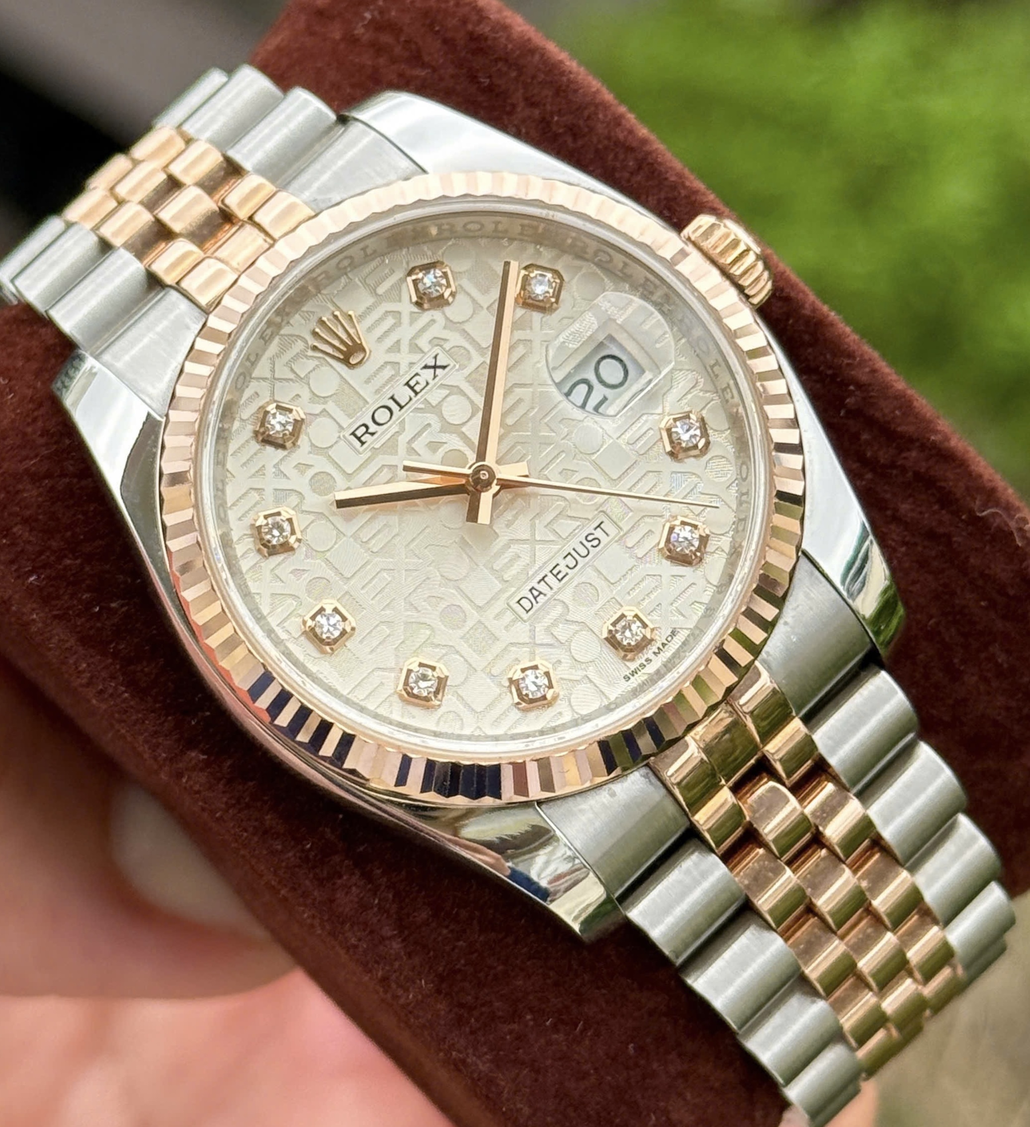 Rolex Datejust 116231 Vi Tính Trắng Diamonds, Demi Vàng hồng đúc 18k, Size 36mm, Like new fullbox date khá 2014
