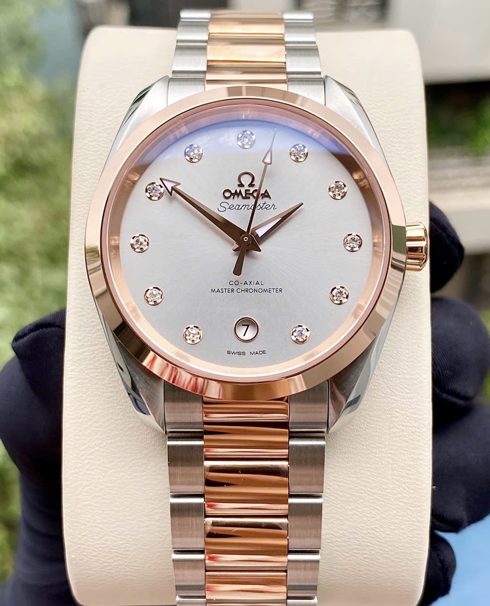 OMEGA Aqua Terra 8800 Diamonds, Ref: 220.20.38.20.56.001, Demi Vàng hồng đúc 18k, Size 38mm, Brand new fullset 2026 (BHTC 5 năm)