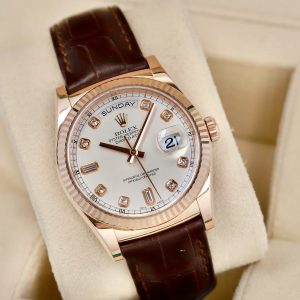 Rolex Day Date 118135 Sundust Diamonds Baguette 6-9, Vàng hồng đúc 18k nguyên khối, Size 36mm, Lướt đẹp Only Watch