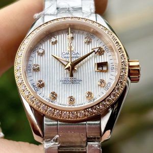 OME.GA Lady Seamaster Aqua Terra 8520 MOP (Khảm trai trắng) Diamonds, Ref: 231.25.30.20.55.003, Demi Vàng hồng đúc 18k, Size 30mm, Like new fullbox