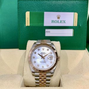 Rolex Datejust 126331 MOP (Khảm trai trắng) Diamonds, Demi Vàng hồng đúc 18k, Size 41mm, Like new fullbox date 2019
