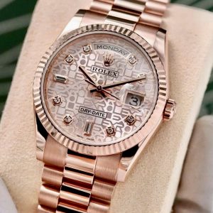 Rolex Day date 118235 Vi Tính Hồng Diamonds Baguette 6-9, Vàng hồng đúc 18k nguyên khối, Seri Random, Size 36mm, Lướt đẹp Only Watch