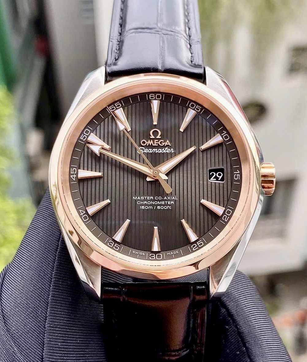 OMEGA Master Aqua Terra 8500 Si14, Chocolate + White Index Luminous, Ref: 231.23.42.21.02.001, Demi Vàng hồng đúc 18k, Size 41.5mm, Like new fullbox