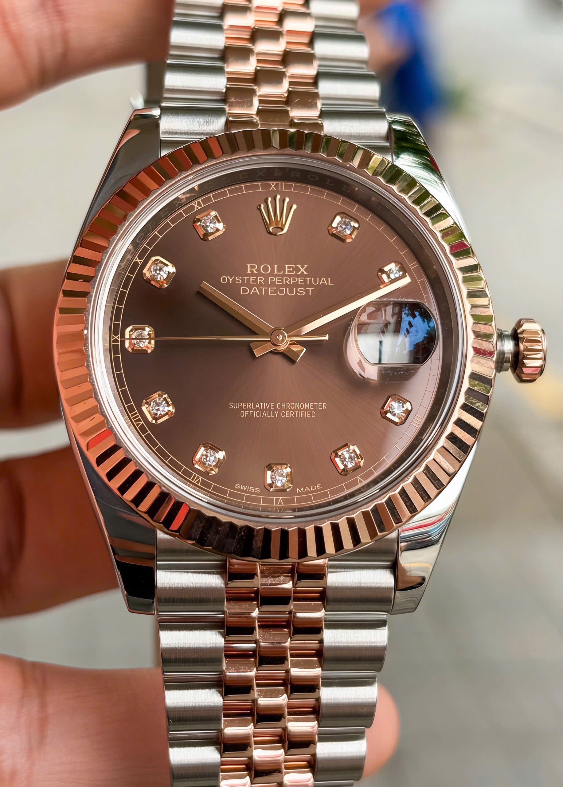 Rolex Datejust 126331 Chocolate Diamonds, Demi Vàng hồng đúc 18k, Mark 2, Size 41mm, Like new fullbox date 2019