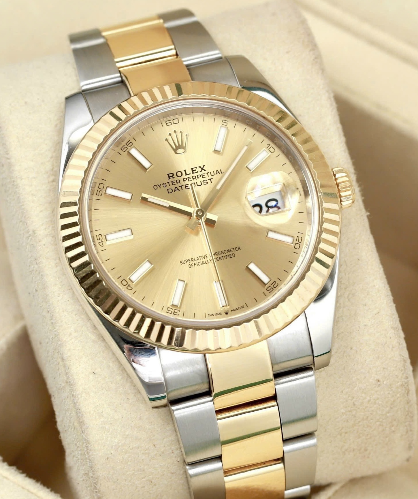 Ro.lex Datejust 126303 Champagne Index, Demi Vàng đúc 18k, Up Niềng Khía Zin hãng như 126333, Mark 2, Size 41mm, Like new fullbox