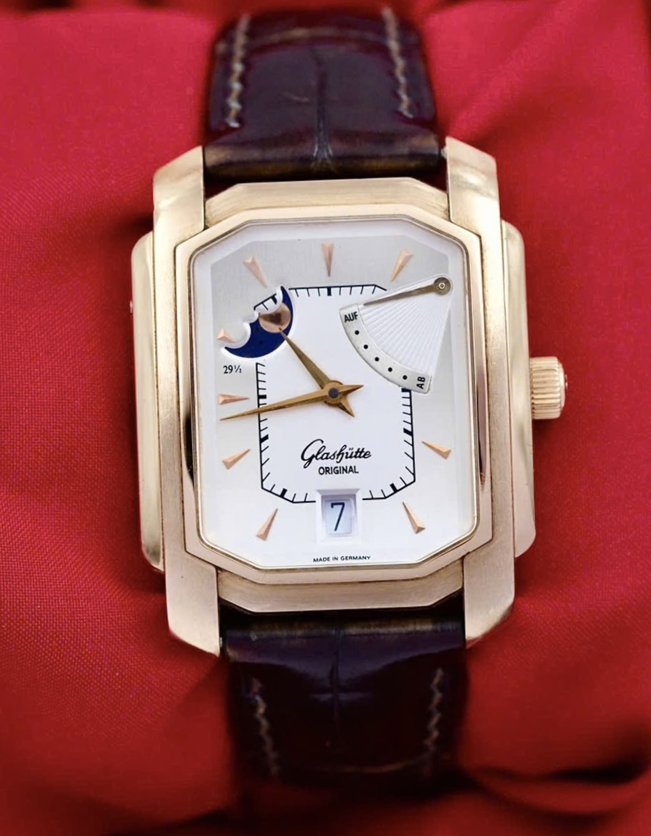 Glashutte Original Karree 1845 Moonpahse Power Reserve, Vàng đúc 18k nguyên khối, khoá đôi, Size 33x44mm(~ 40 tròn), Lướt đẹp