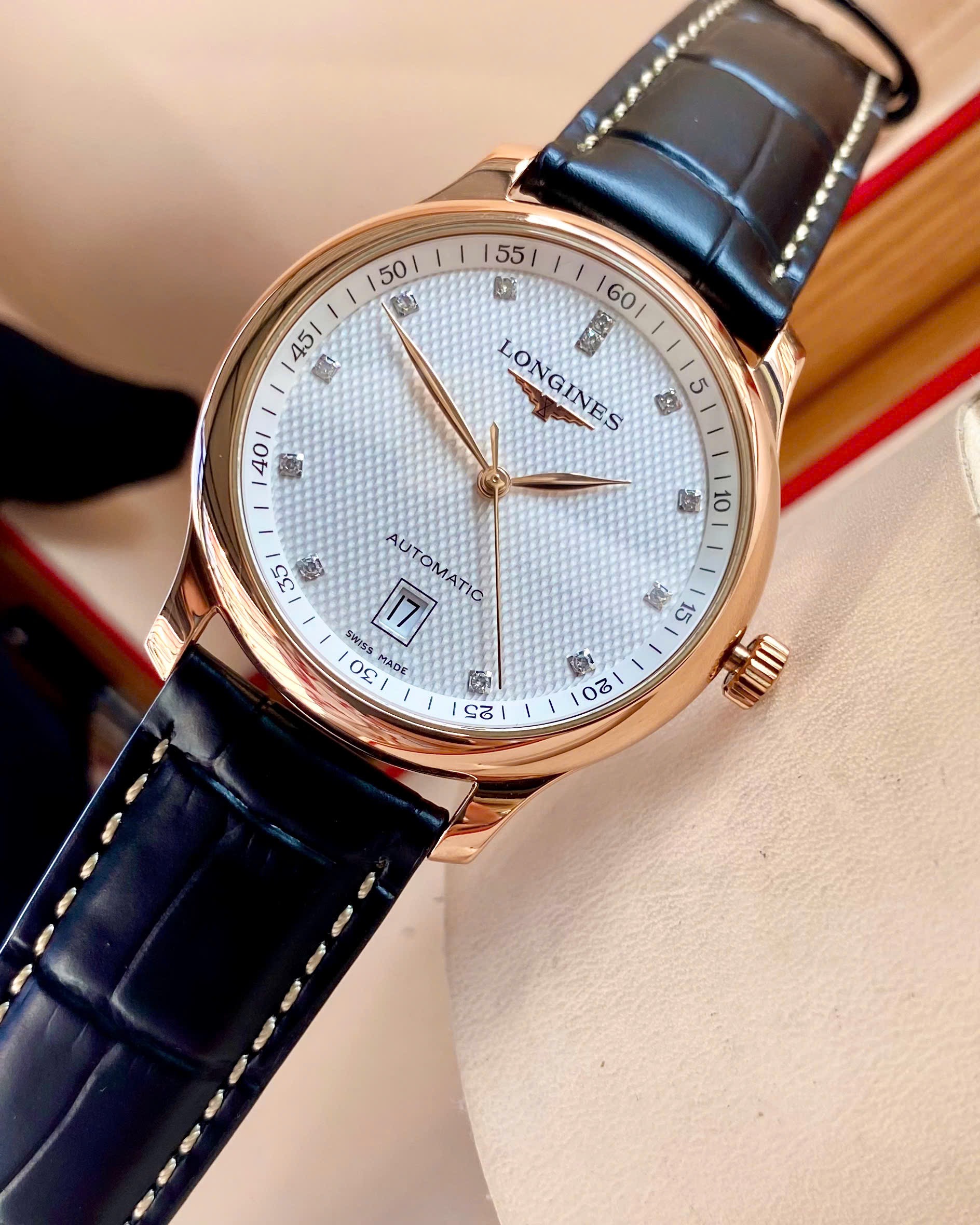 Long.ines Master Collection, Ref: L2.628.8.77.3, Vàng hồng đúc 18k nguyên khối, Size 38.5mm, Máy đời mới L888 trữ cót 64h, Like new fullbox