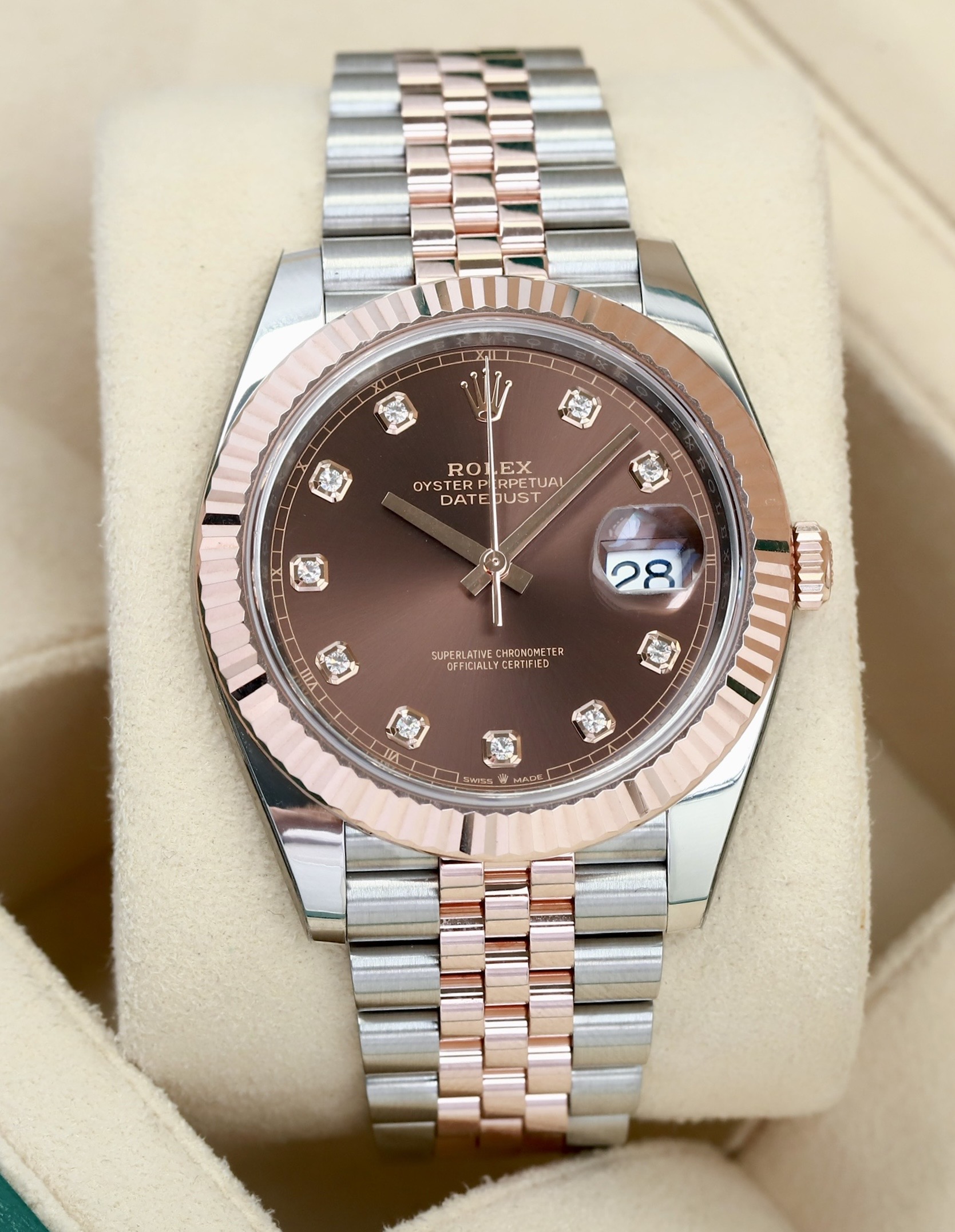 Rolex Datejust 126331 Chocolate Diamonds, Mark 2, Demi Vàng hồng đúc 18k, Size 41mm, Like new fullbox