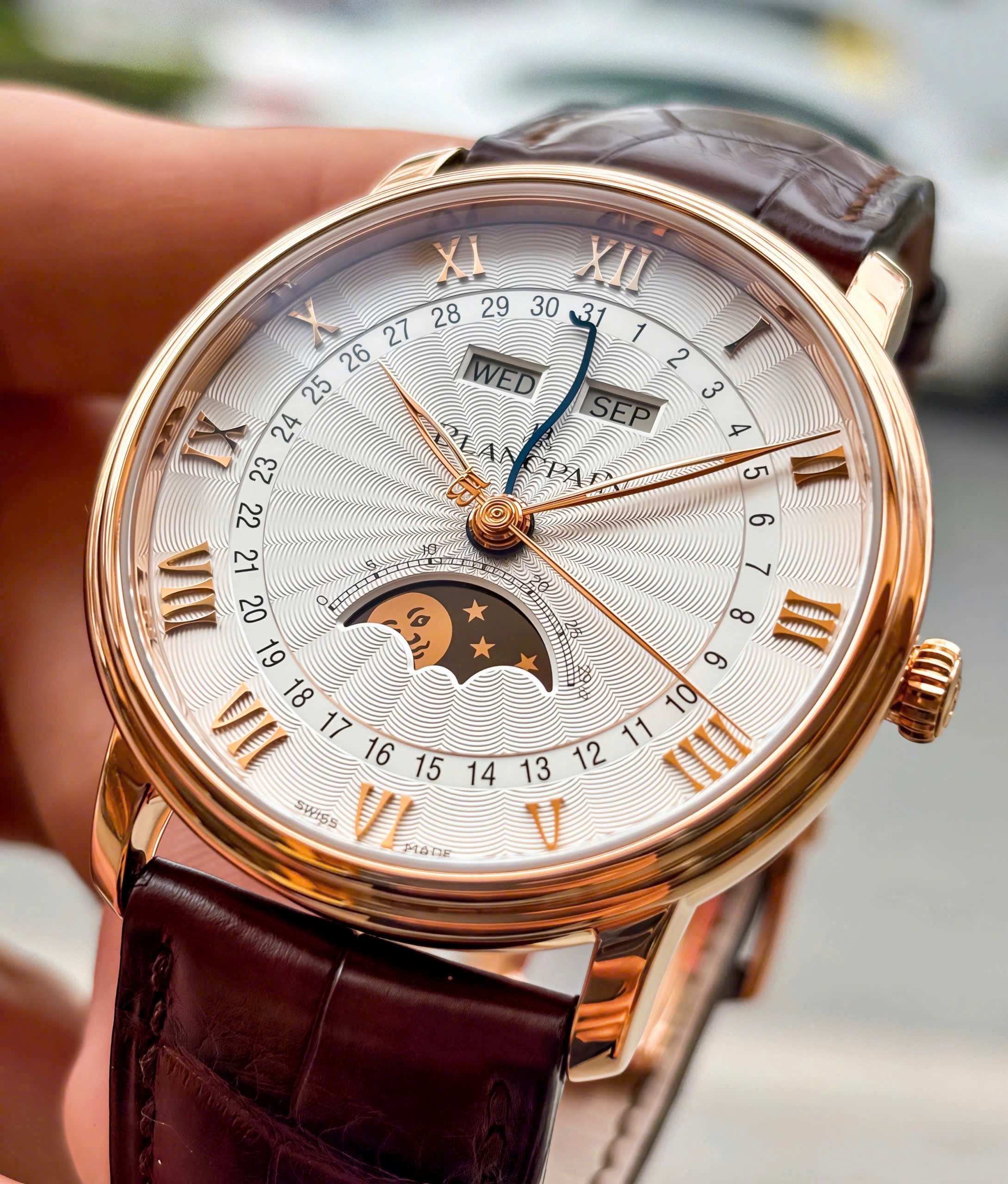 Blancpain Villeret Complete Calendar Moonphase 6664-3642-55B, Vàng hồng đúc 18k nguyên khối, Size 40mm, Cạy đáy rất Quý tộc, Like new fullbox