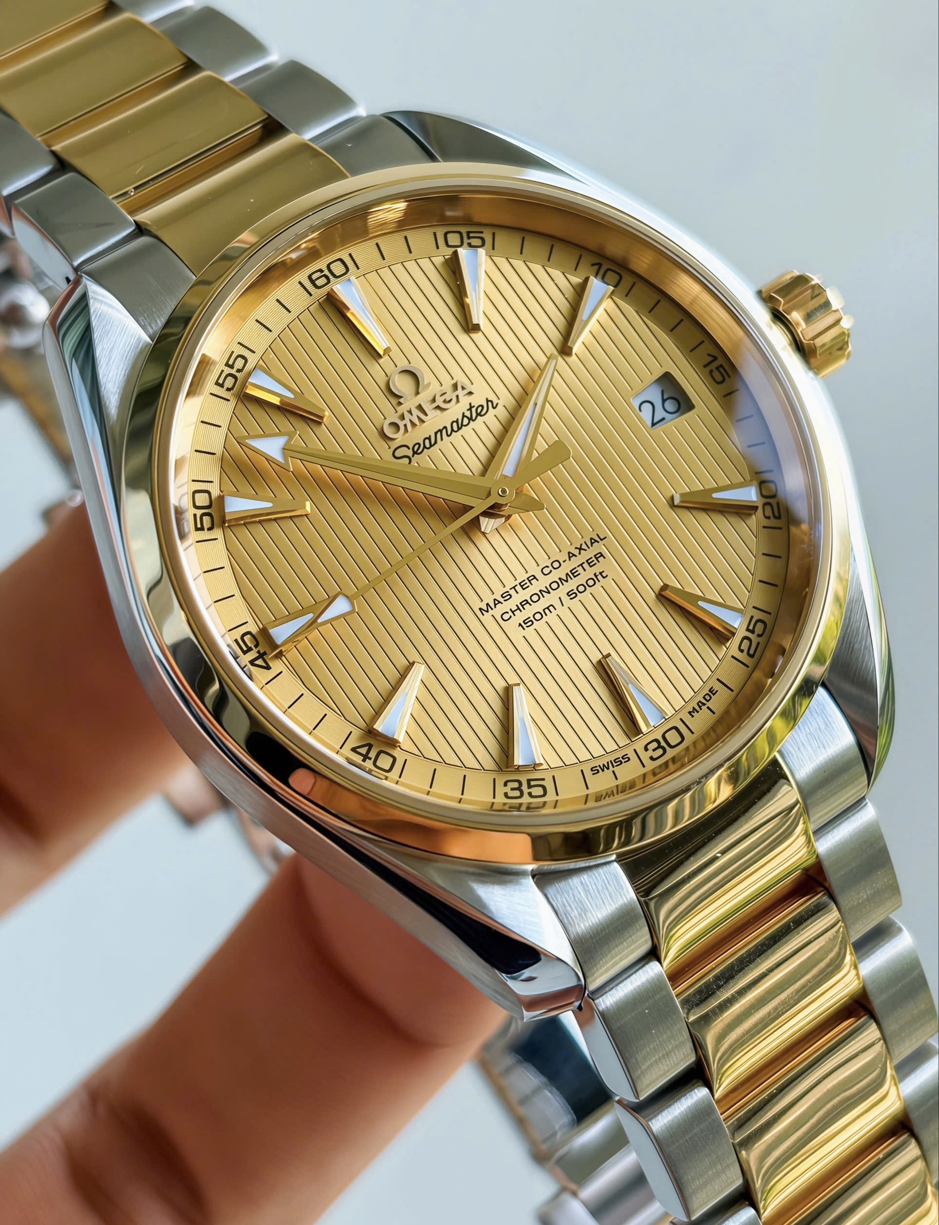 OMEGA Seamaster Aqua Terra Master 8500 Si14 Champagne, Ref: 231.20.42.21.08.001, Demi Vàng đúc 18k, Size 41.5mm, Like new fullbox