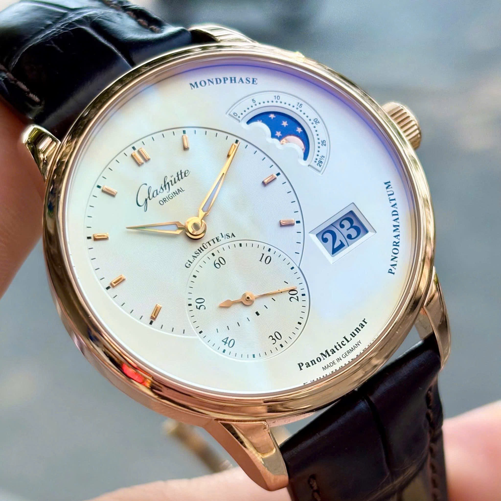 Glashutte Original PanoMatic Lunar Moonphase 1-90-02-45-35-05, Vàng hồng đúc 18k nguyên khối, Size 40mm, Like new fullbox