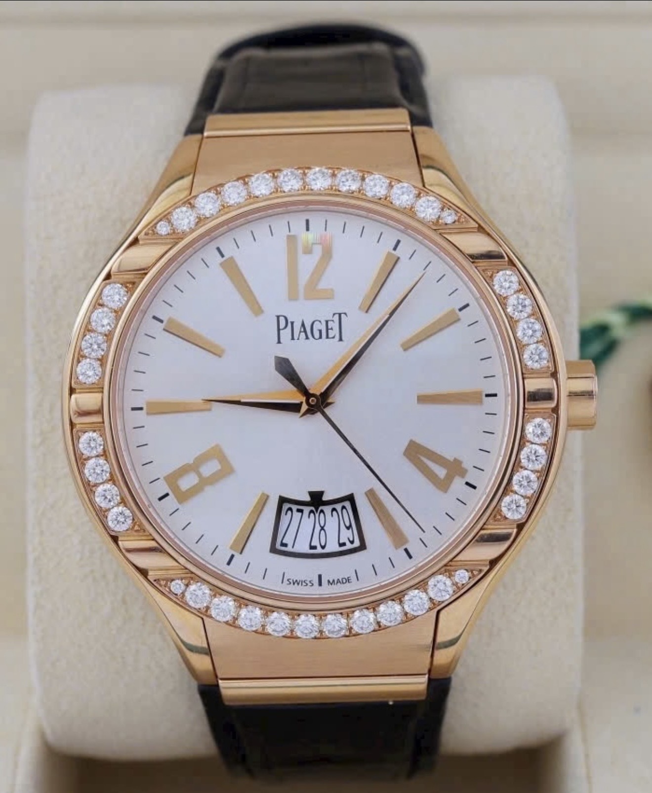 PIAGET POLO G0A38159 Diamonds Automatic Mechanical Counter, Vàng hồng đúc 18k nguyên khối, Niềng Kim Cương thiên nhiên zin hãng, Size 43mm, Like new fullbox