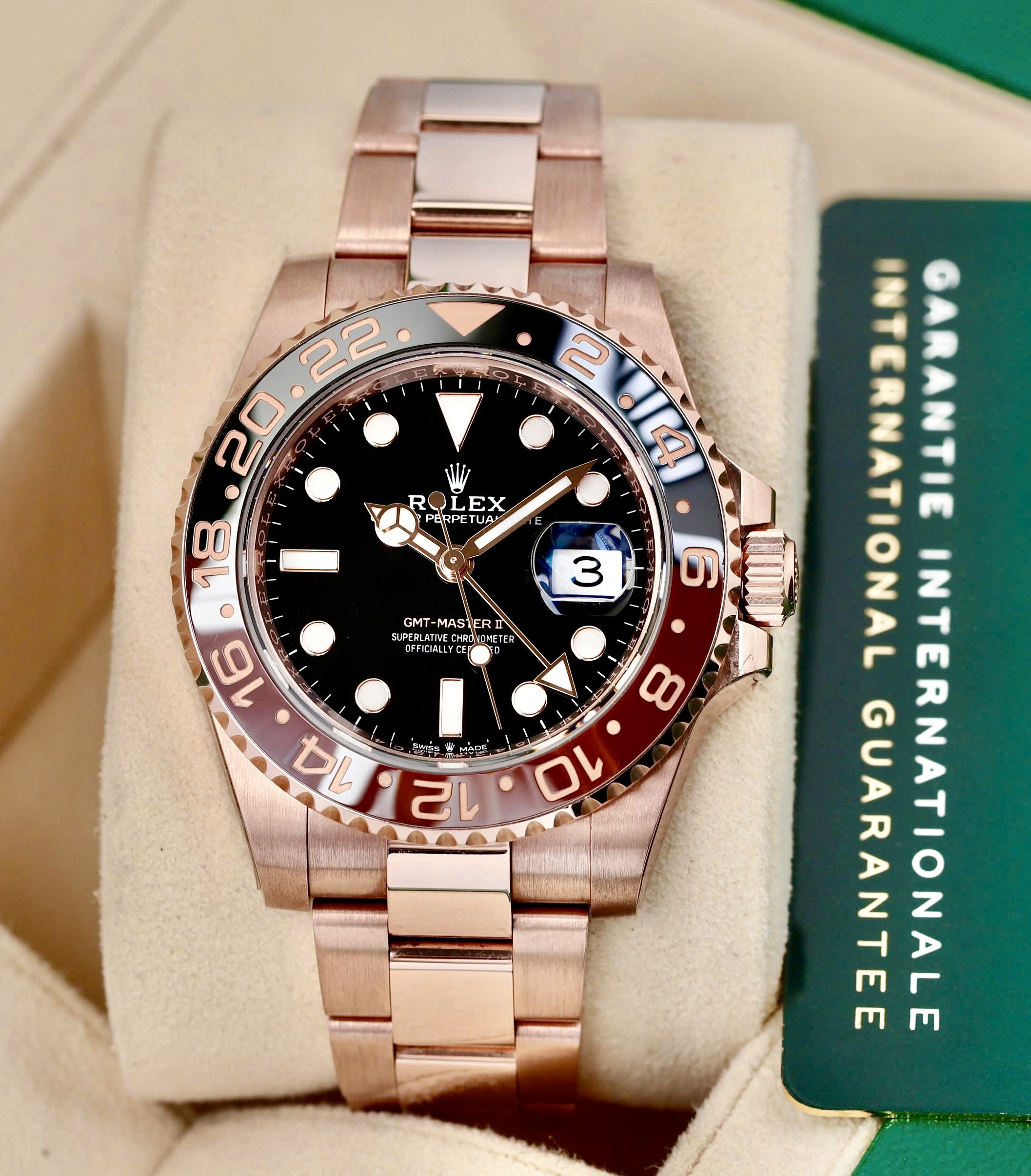 Rolex 126715 GMT Rootbeer Black, Vàng hồng đúc 18k nguyên khối, Size 40mm, Like new fullbox date 2019