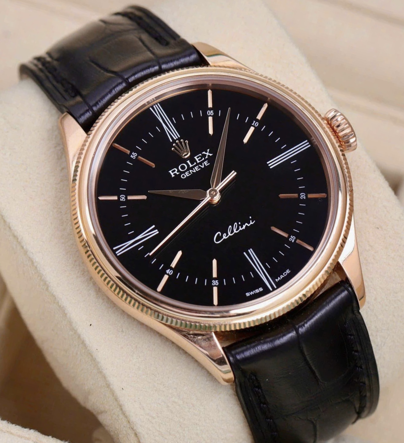 Rolex Cellini Time 50505 Black, Vàng hồng đúc 18k nguyên khối, Size 39mm, Like new fullbox date cao 2017