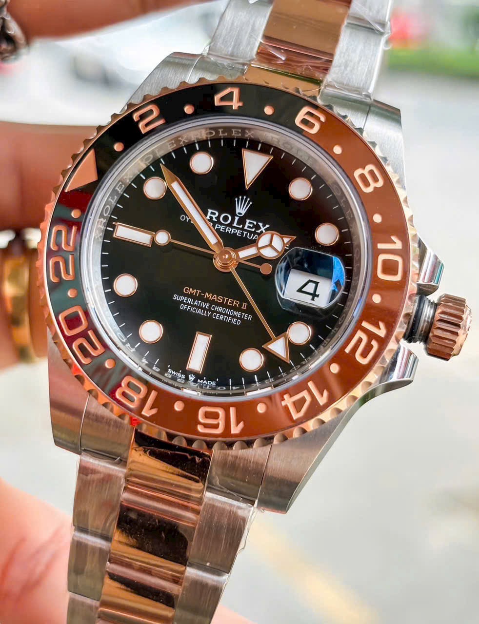 Rolex Rootbeer 126711 GMT Master II Black, Demi Vàng hồng đúc 18k, Size 40mm