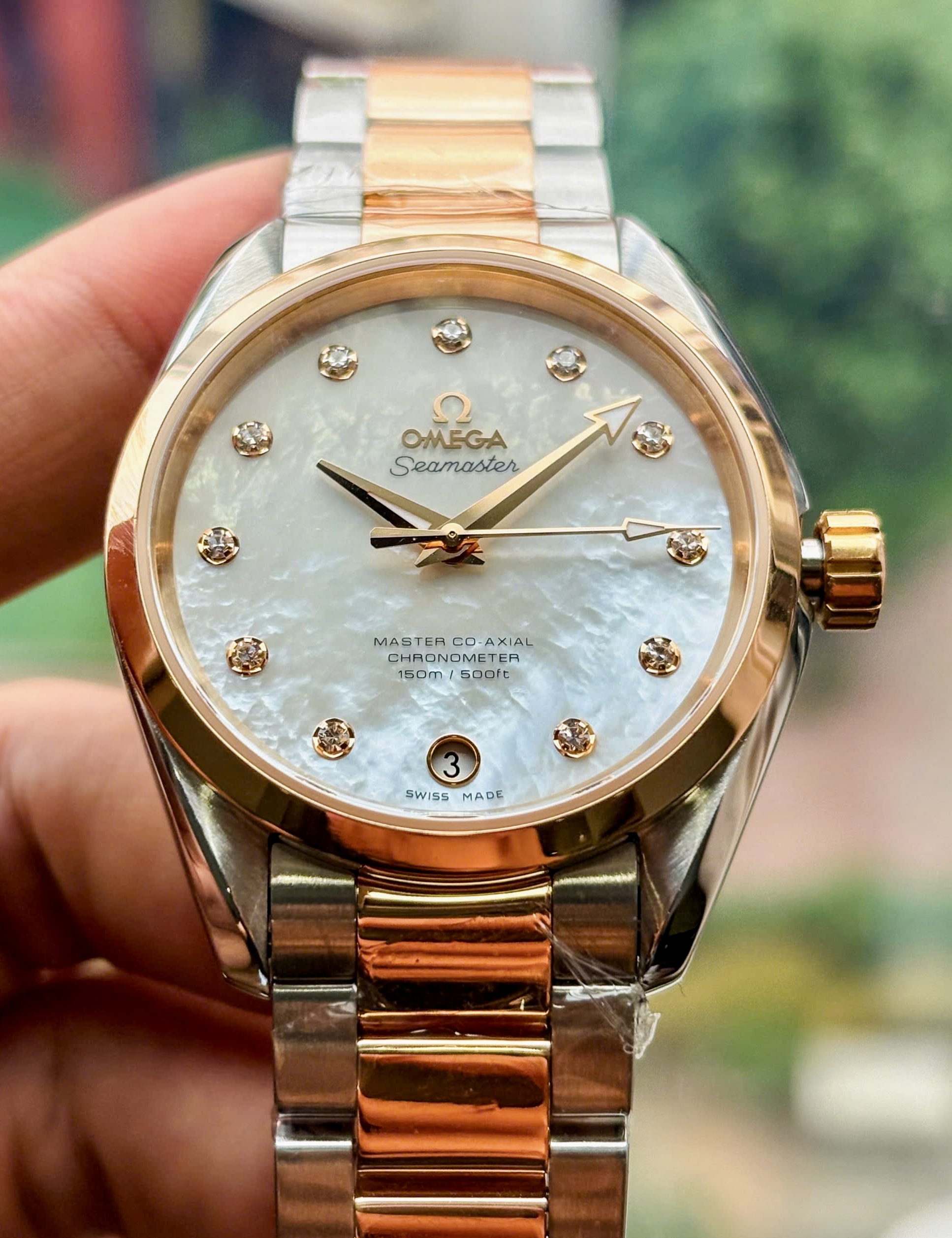 OMEGA Aqua Terra Master 8500 Si14 MOP Diamonds, Ref:231.20.39.21.55.003, Demi Vàng hồng đúc 18k, Size 38.5mm, Like new fullbox date cao